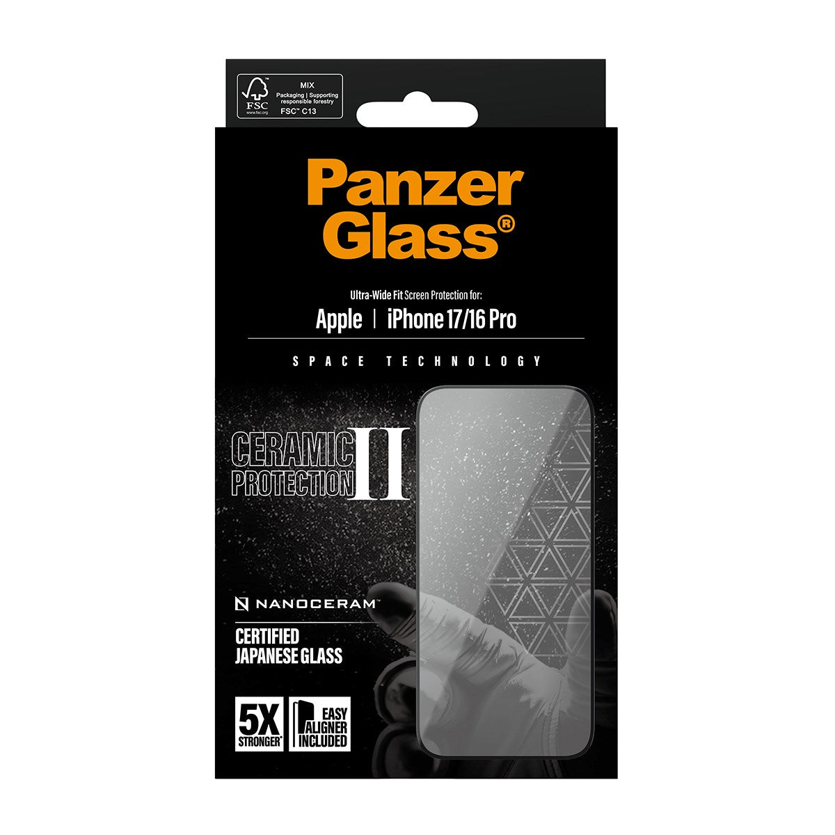 PanzerGlass® Ceramic II Skærmbeskyttelse iPhone 17 | iPhone 16 Pro | Ultra-Wide Fit m. EasyAligner